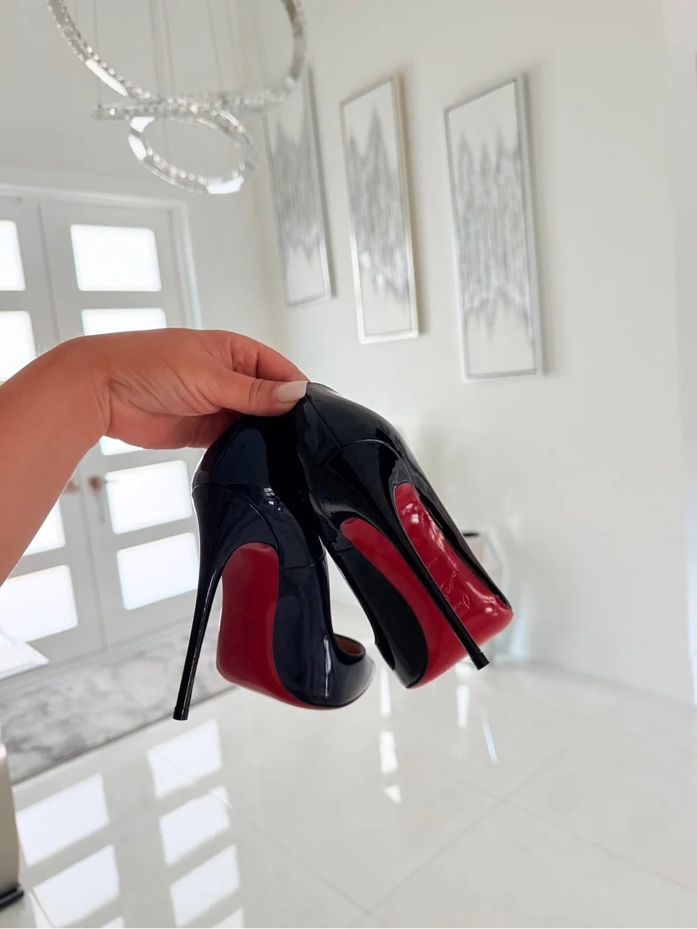 Christian Louboutin So Kate Black Patent Leather Pointed Toe Stiletto Pumps